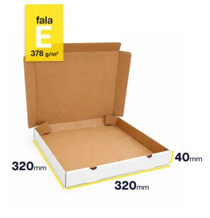 Karton na pizzę 320x320x40 biały fasonowy 3-warstwowy fala E 378g